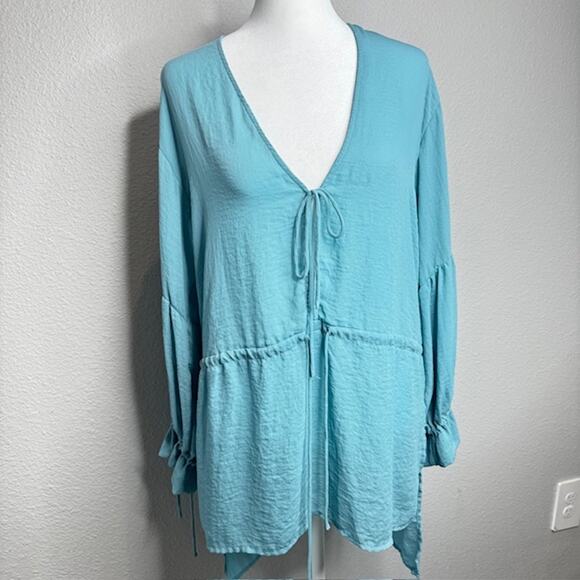 H&M Womens Sz 6 Plunge Neck Tie w/Drawstring Waist Beach Dress - Picture 1 of 13